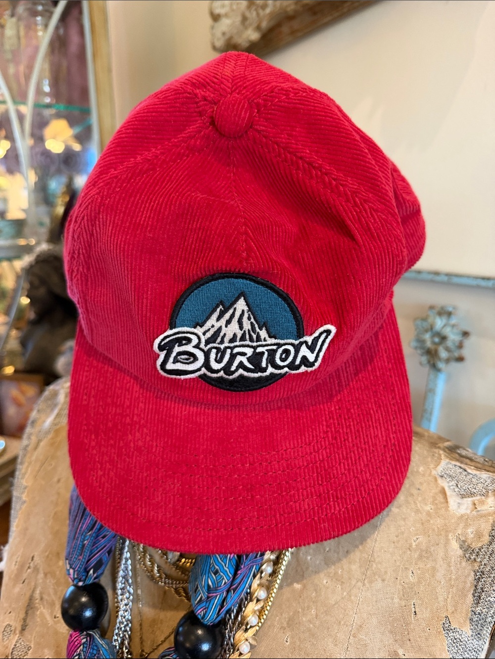 BURTON ~ Durable Goods ~Kids Red Corduroy Hat with Mountain Patch & logo